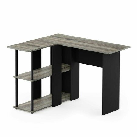 FURINNO 17092GYW-BK Abbott L-Shape Desk with Bookshelf, French Oak Grey & Black 17092GYW/BK